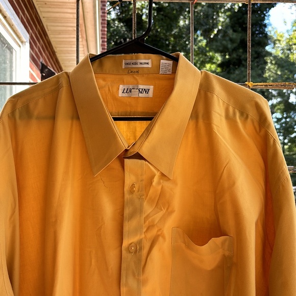 Lucasini Gold Long Sleeves Button Dress Shirt Single Needle Tailoring 22 34/35 - Picture 2 of 16